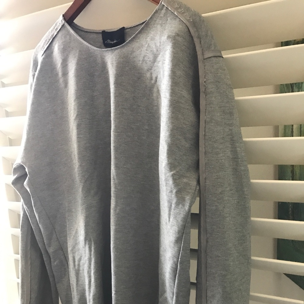 3.1 Phillip Lim grey sweater over shirt